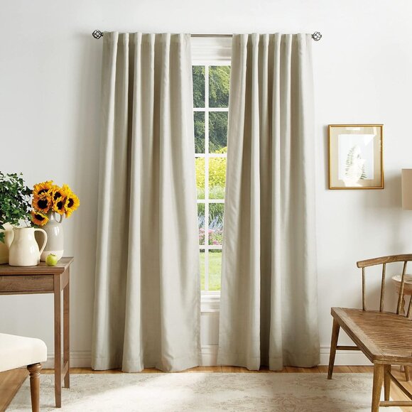 NWT Martha Stewart Blackout Tab Window Curtain Panel Pair Linen Brown 50x84 - Picture 1 of 8